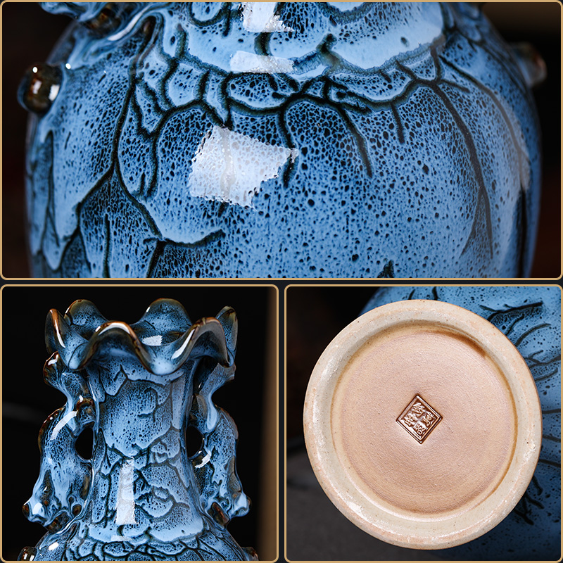 Archaize jun porcelain of jingdezhen ceramics ears vase furnishing articles of modern Chinese style household living room TV cabinet decoration