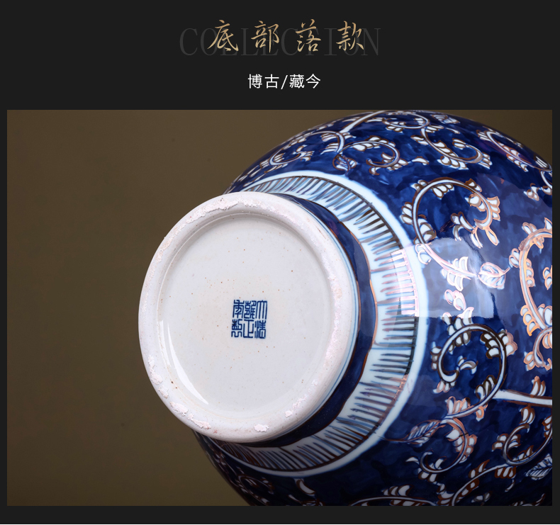 Jingdezhen ceramics hand - made ears blue and white porcelain vases, flower arrangement antique Chinese TV ark place, a large living room