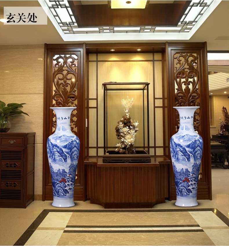 Jingdezhen ceramics antique hand - made large blue and white porcelain vase oversized furnishing articles of Chinese style sitting room adornment