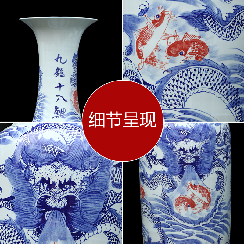 Jingdezhen ceramics dragon pattern of large vase furnishing articles of Chinese style hotel opening gifts large living room