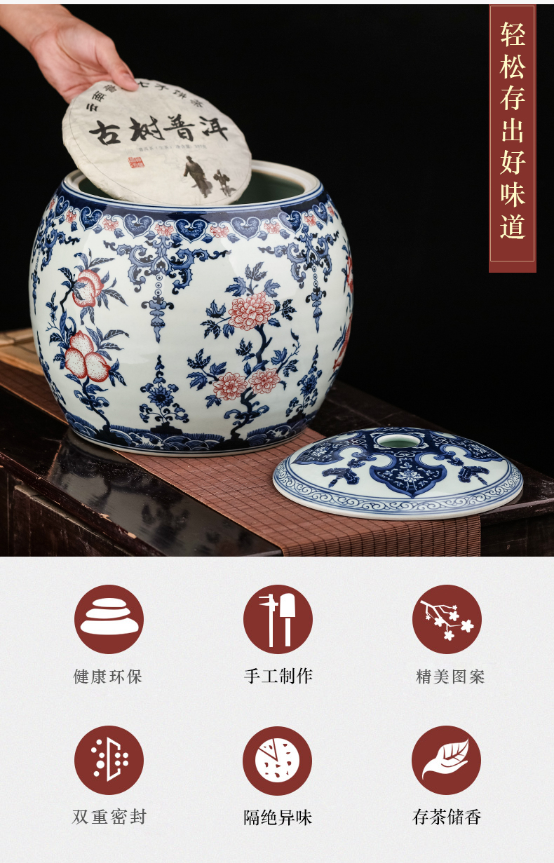 Hand - made of blue and white porcelain of jingdezhen ceramics storage as cans accessories archaize large with cover pu 'er tea pot furnishing articles