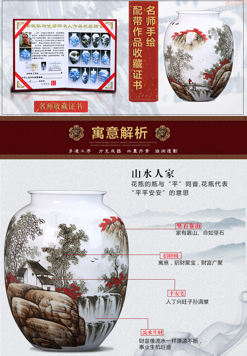 Jingdezhen ceramics by hand painting and calligraphy calligraphy and painting scroll cylinder cylinder Chinese study ground vase furnishing articles