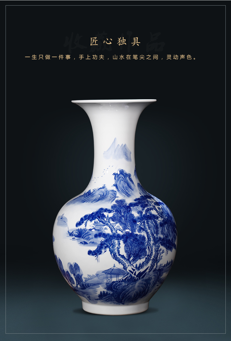 Jingdezhen ceramics antique landscape painting of large blue and white porcelain vase flower Chinese style household adornment furnishing articles