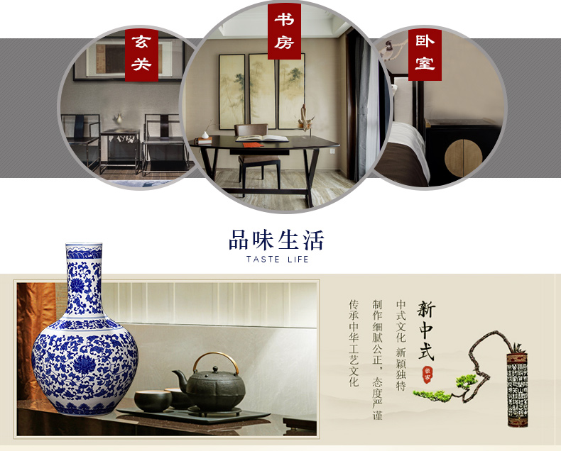 Jingdezhen ceramics antique blue and white porcelain vases, flower arranging large sitting room of the new Chinese style household decorations furnishing articles