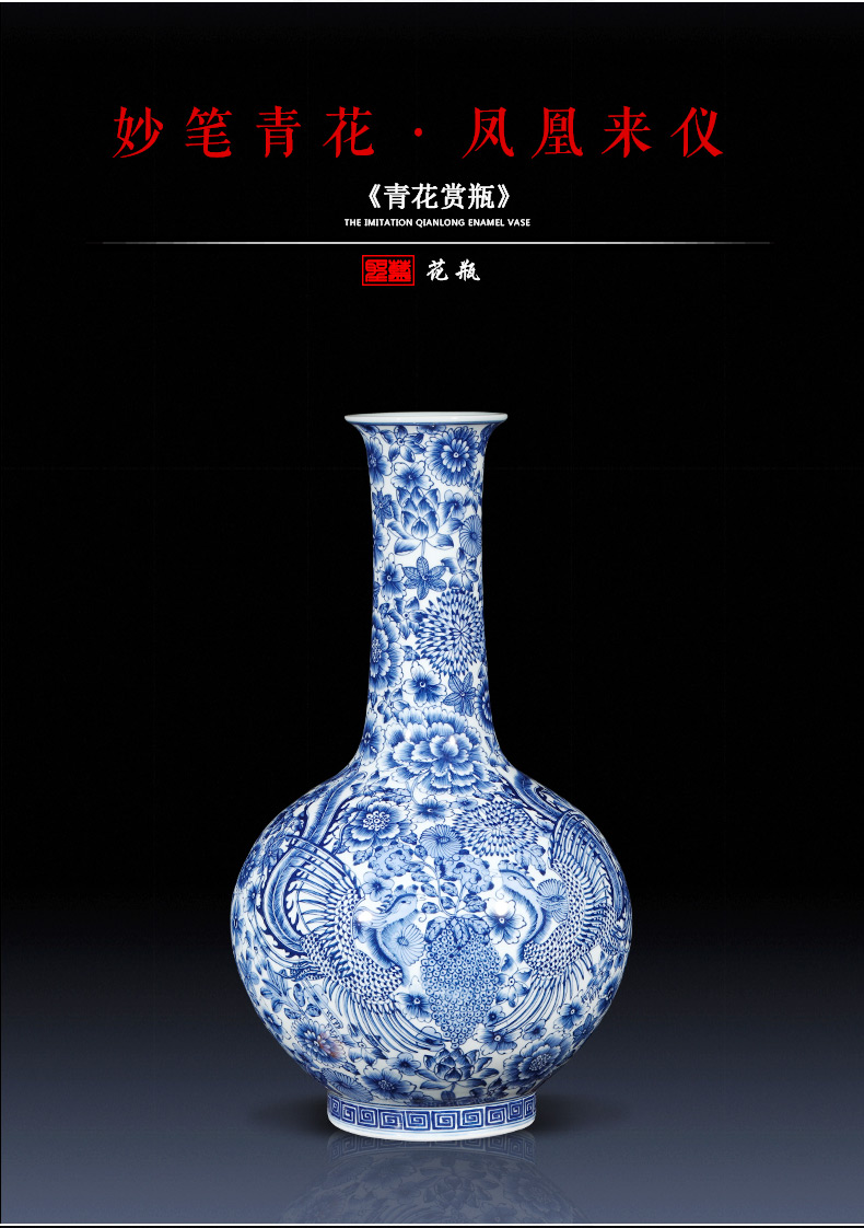 Jingdezhen ceramics imitation qianlong hand - made of blue and white porcelain vases, flower arrangement of Chinese style porch place gifts