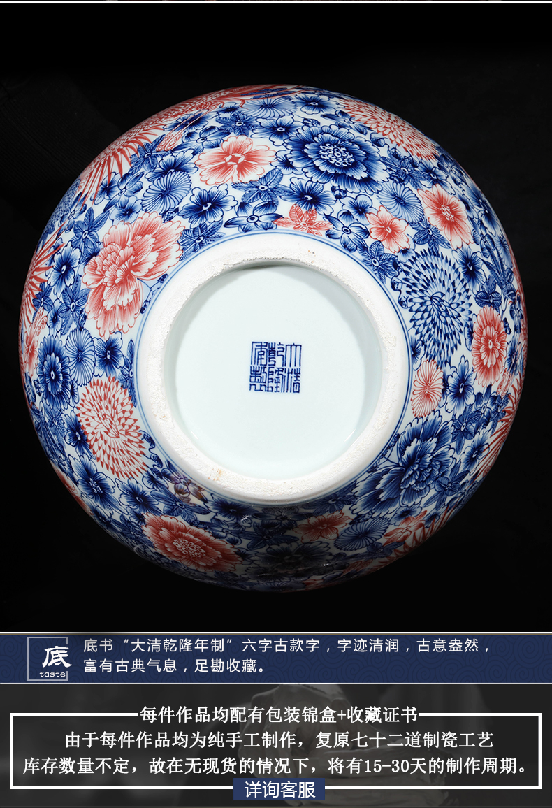 Jingdezhen ceramics imitation qianlong hand - made double phoenix Chinese blue and white porcelain vase sitting room home furnishing articles