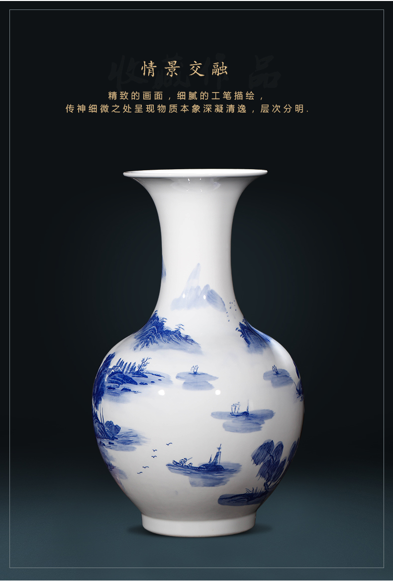 Jingdezhen ceramics antique landscape painting of large blue and white porcelain vase flower Chinese style household adornment furnishing articles