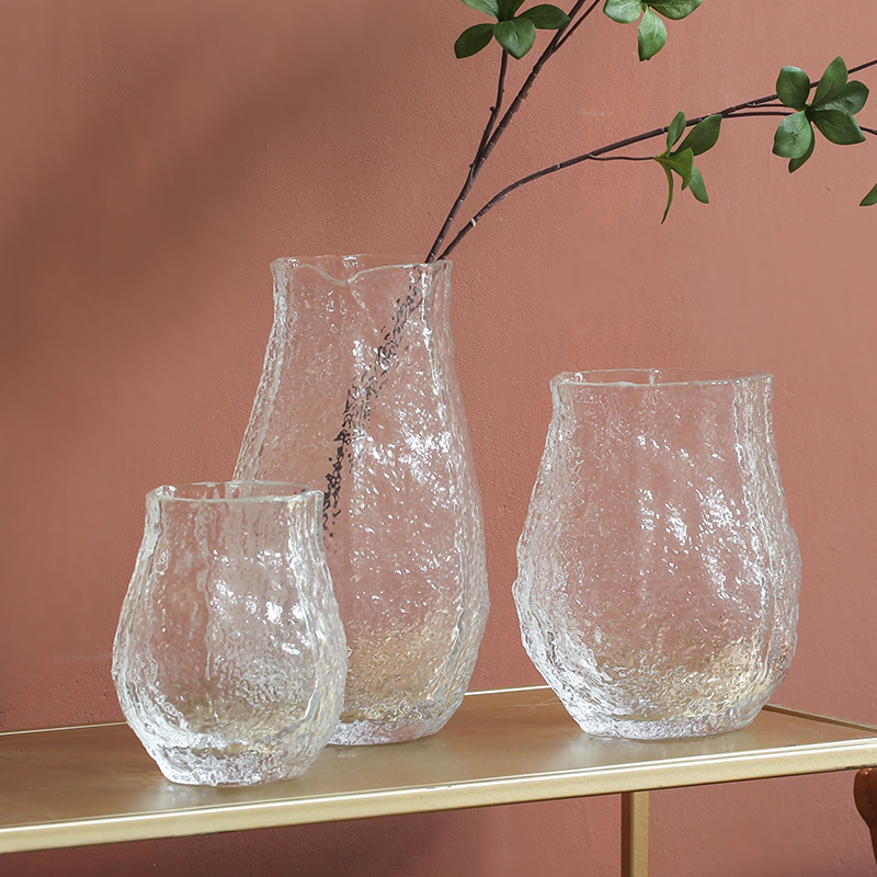 BX Water Corrugated Transparent Glass Vase Home Living Room Drying Flowers Flower Arrangement Decoration Pendulum Decoration Modern Minima Table Floral