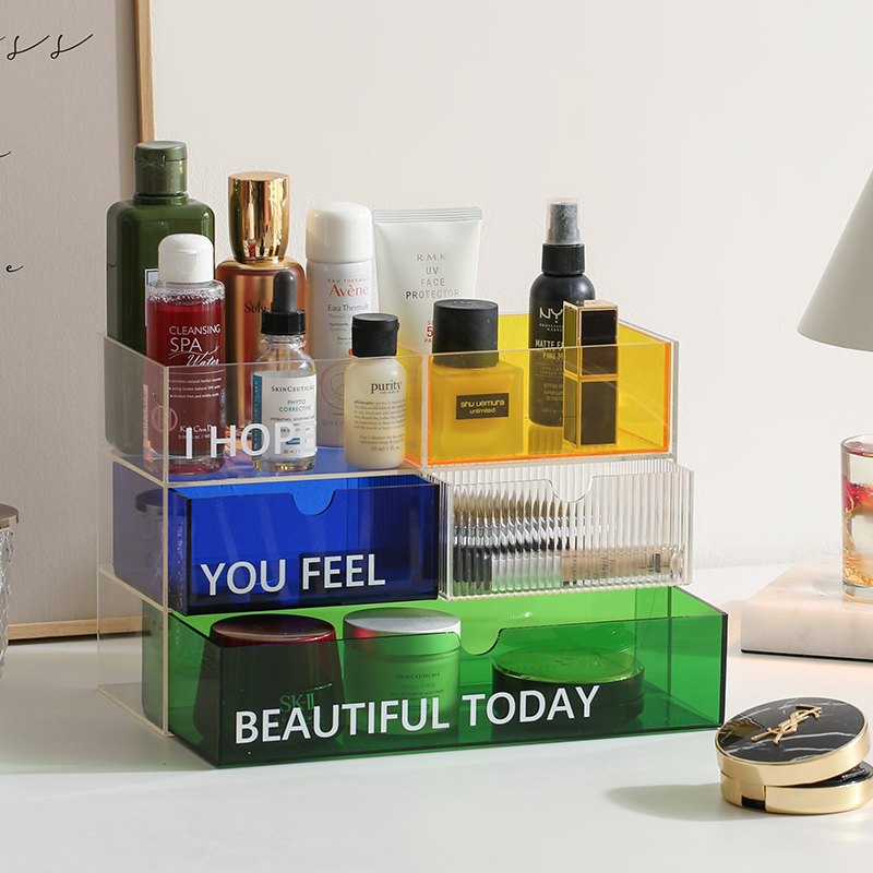 Mizi Home Light Luxury Acrylic Colorful Cosmetics Storage Box Lipstick Skin Care Products Shelf Organize Desktop