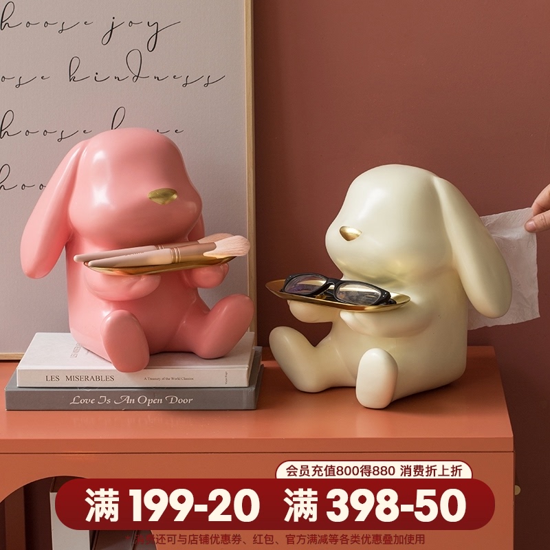 Cute Rabbit Living Room Multifunction Sanitary Paper Box Swing home Tray Light Lavish Tea Table Containing Box Table Creative Tissue Box