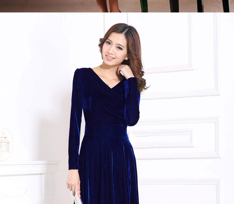 Váy nhung dài tay mới của mẹ có kích thước lớn là mùa xuân mỏng và mùa thu xanh váy maxi đi biển cho người béo