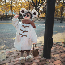 Girls winter woolen coat double-sided woolen coat winter cute cotton thickened little girls woolen coat mid-length and stylish