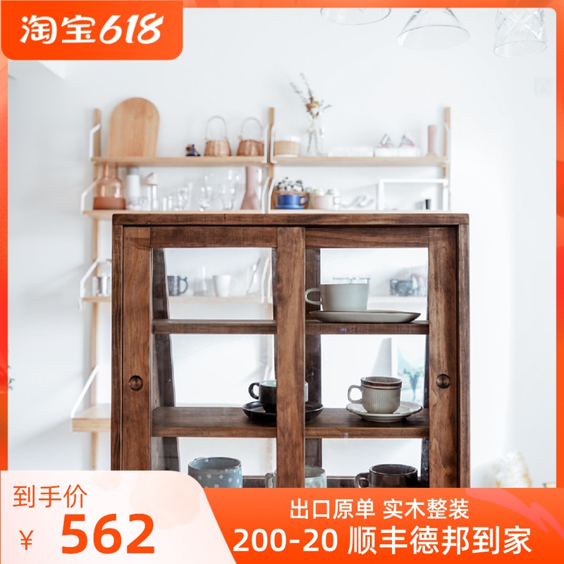 New pure solid wood desktop storage cabinet Cupboard Glass Door Dining Room Containing Cabinet Display Cabinet Display Cabinet Conditioning Cabinet