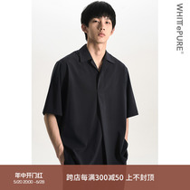 (WHITT EPURE)WP Shirakawa environmentally friendly mugwort fiber half-breasted pleated Cuban collar short-sleeved shirt for men