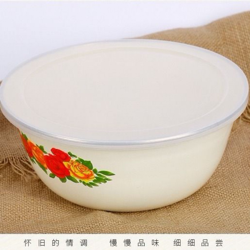Enamel large mixing bowl with cover preservation box mercifully rainbow such to use as the pot soup bowl of fruits and vegetables salad Enamel pot