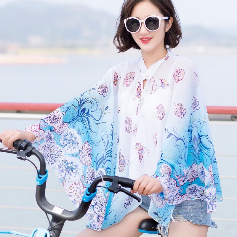 Sunscreen women's summer bicycling drive cloak cloak cloak jacket dresses lady snow-spun silk scarves