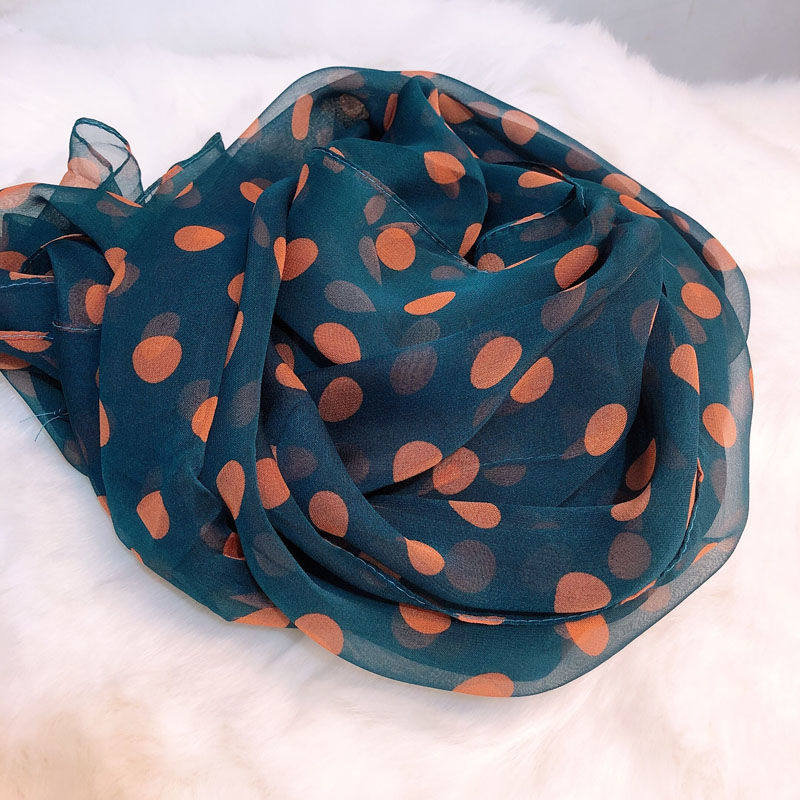 Spring and autumn summer Qiao Qiqi silk scarf polka dot dark green dot female scarf scarf scarf scarf water jade large long model