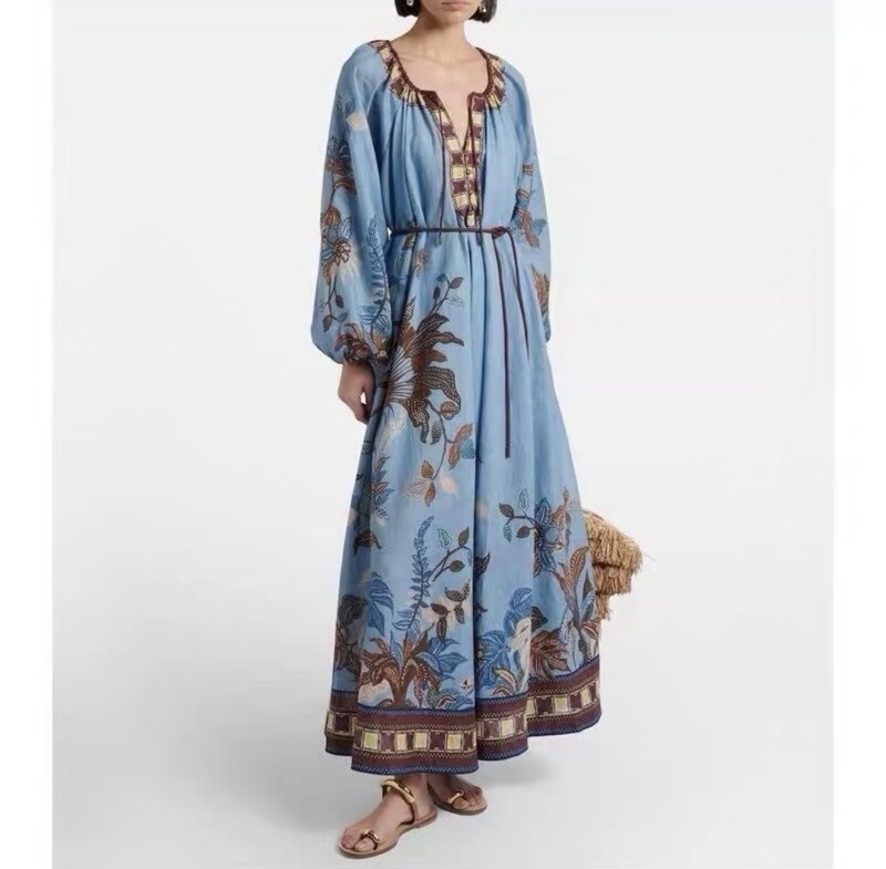 Z Brand Light Luxury High-End 2026 New Resort Style Australian Niche Jungle Secret Print V-Neck Casual Dress