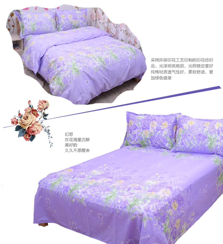 Thời trang hoa lớn màu tím ấm áp giường bông đơn giản vỏ gối chăn đơn mảnh ba hoặc bốn bộ
