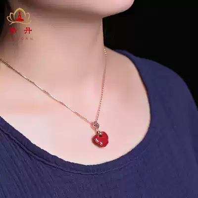 Cinnabar pendant high content of raw ore Crystal Ruyi lock mosaic 925 color silver pendant men and women Collection Gift