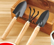 Thick handle mini small shovel rake No 2 flat tooth three-claw small shovel large shovel Gardening tool 3-piece set