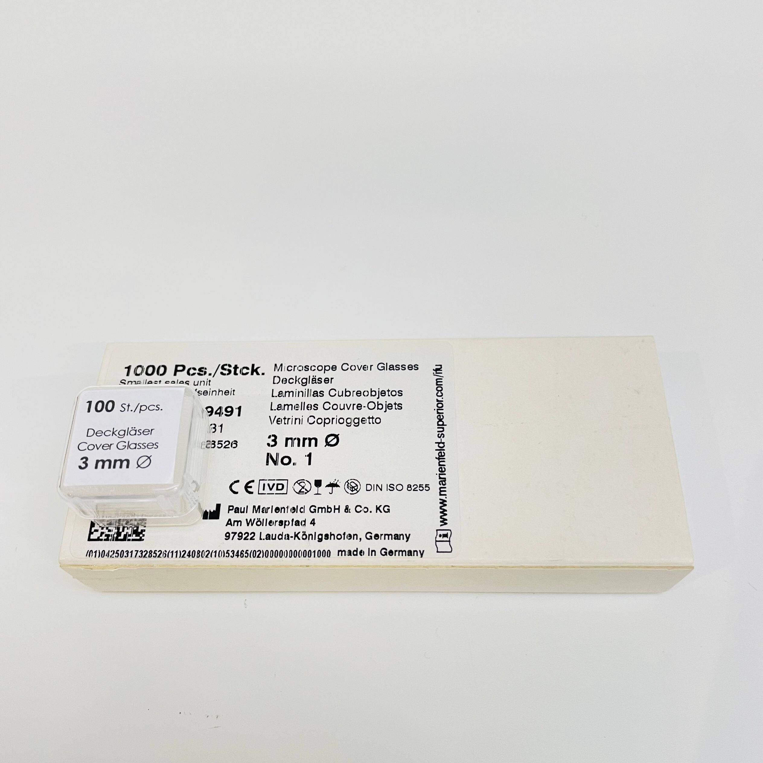 进口Marienfeld圆形盖玻片3mm细胞培养CS-3R荧光成像1号厚64-0720