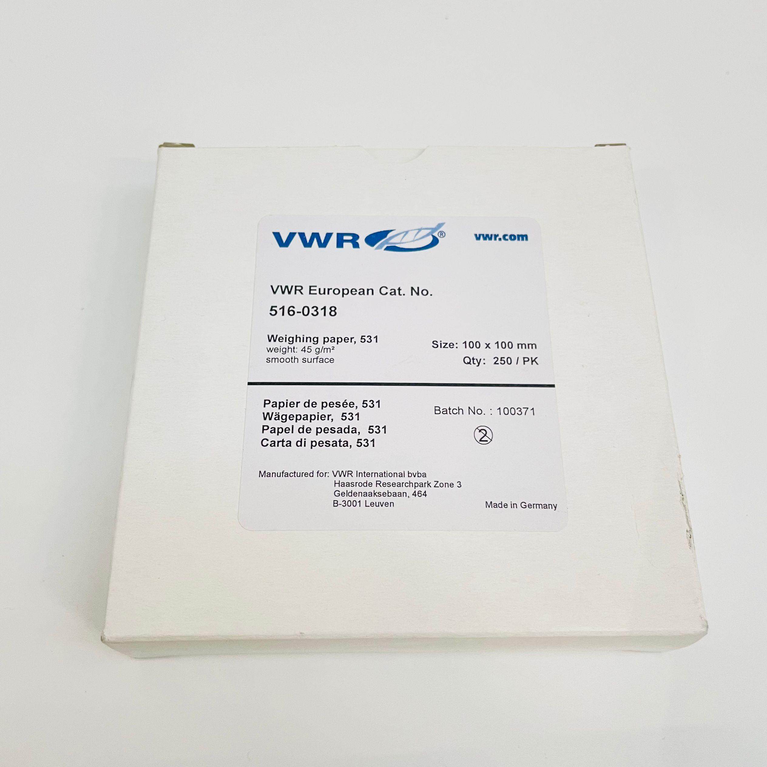 原装进口VWR 516-0318 Weighing Paper称重纸100x100mm,531级