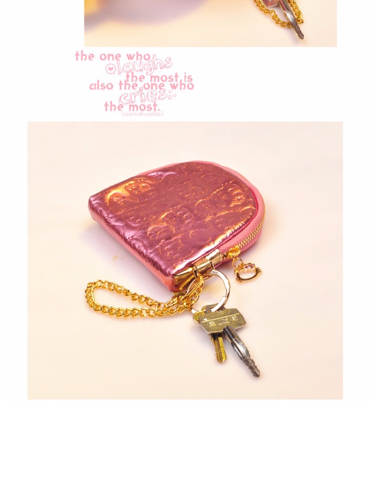 Túi đựng chìa khóa dễ thương Hello Kitty phiên bản Hàn Quốc màu hồng dập nổi ví cầm tay nữ khóa túi xách