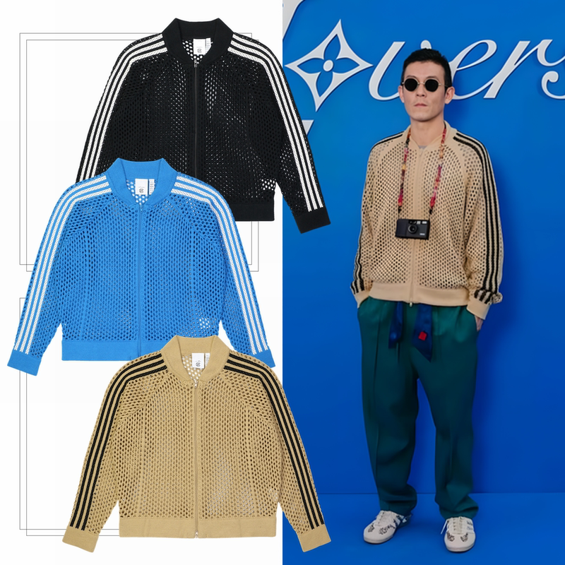 Trendy Brand Similar to Edison Chen's Style Hollow-Out Knit Sweater, Short Men's and Loose-Fitting Women's Stand-Collar Couple's Long-Sleeve Baseball Jacket
