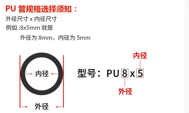 Nguyên liệu nhập khẩu Ống khí PU 5 * 8 6.5 * 10 12.8 Máy nén khí ống lò xo ống khí nén dụng cụ ống khí