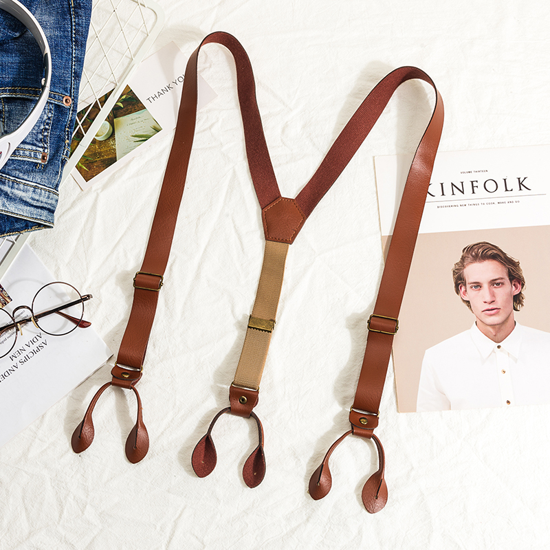 Nostalgia Retro Cortex Holding Baby Bag Non-slip Button style hanging pants with male and female universal shoulder strap brown width 2CM