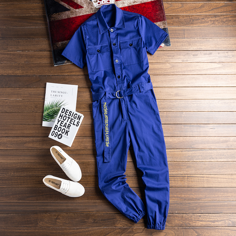 Bar tooling men's summer short-sleeved jacket suit tooling jumpsuit performance clothing color blue custom logo