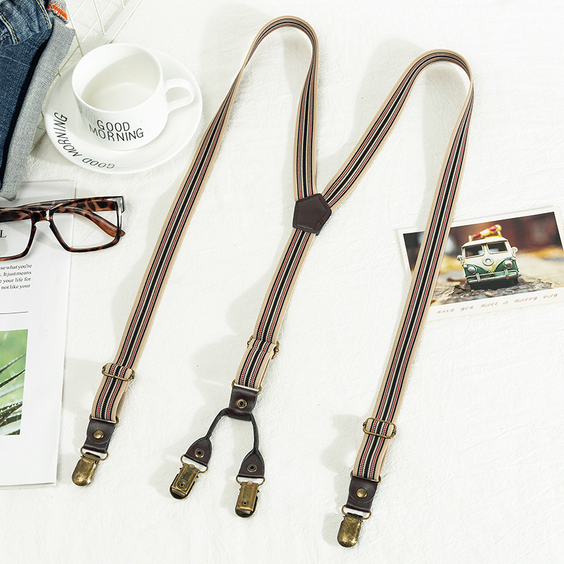 Retro British suspenders for men and women striped wild elastic baby bag adult Y-shaped non-slip trousers groomsmen suspenders