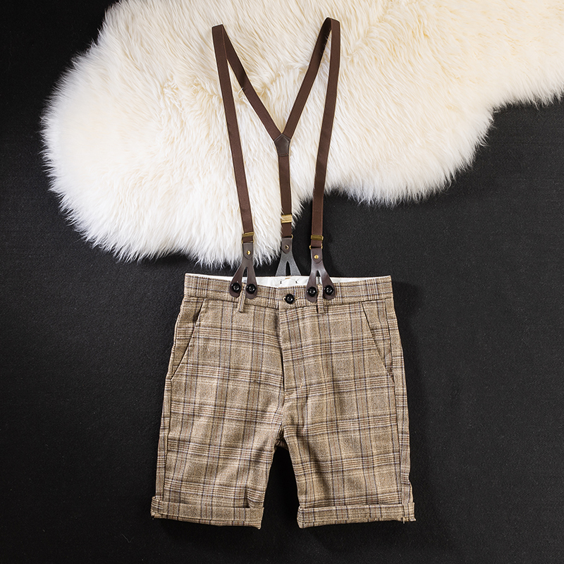 British-Style Korean Plaid Casual Shorts Men's Slim-Fit Suspender Five-Point Shorts Unisex Couple Versatile Overalls Mid-Length Pants