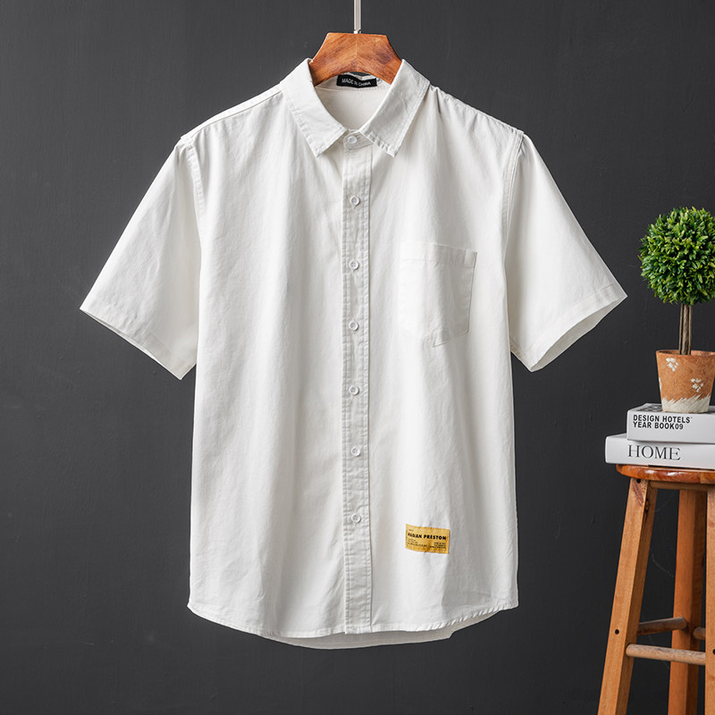 Literary simple and versatile short-sleeved shirt boys and girls graduation photo summer short-sleeved white shirt wedding groomsmen