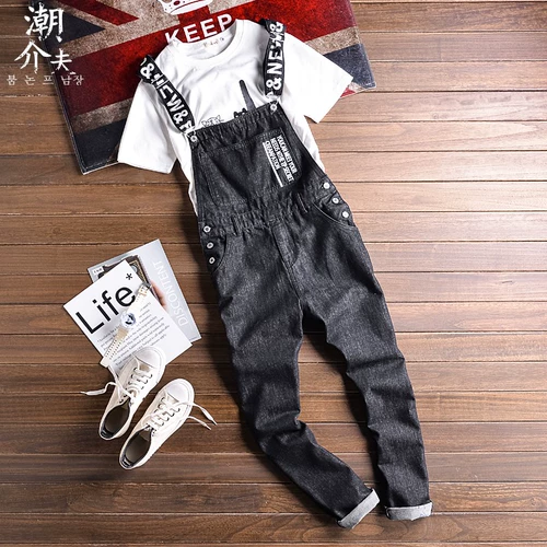 Приталенный японский комбинезон, джинсы подходит для мужчин и женщин для влюбленных, в корейском стиле, эффект подтяжки