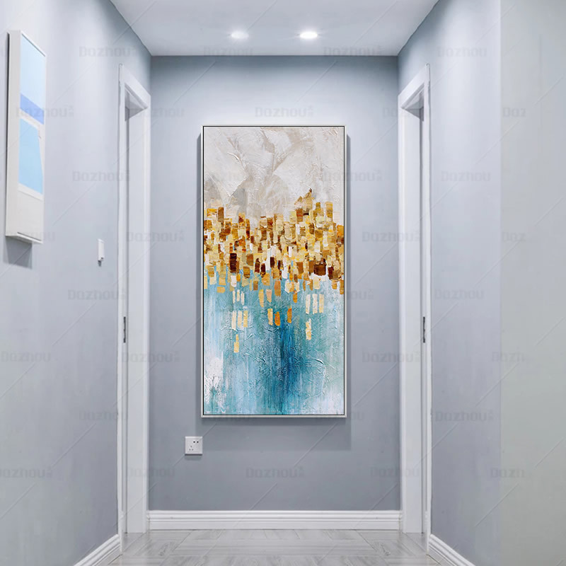 Pure hand-painted abstract oil painting XuanGuan Lightroom Light Luxury corridor hallway hotel vertical handmade murals