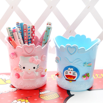 Creative cartoon color round multifunctional pen holder Korean fashion desktop office supplies storage ornaments ins