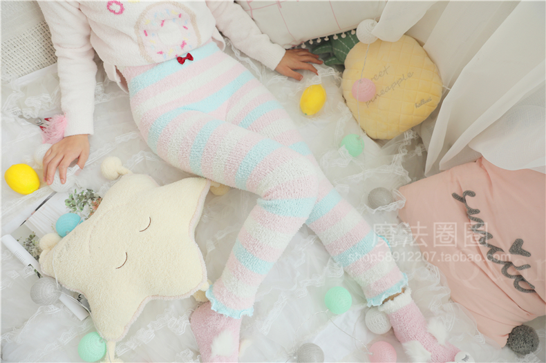 Mùa thu và ngày đông san hô lông cừu nhà quần kẹo màu dày lên quần pyjama mềm quần legging dễ thương ấm quần phụ nữ áo quần giữ nhiệt