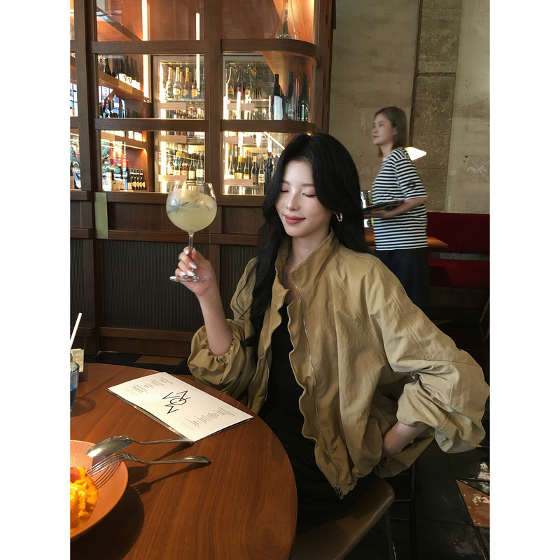 Icelolly Unique and Beautiful Stand-Up Collar Thin Jacket for Women, Autumn Wear, Petite Short Style, Elegant Top