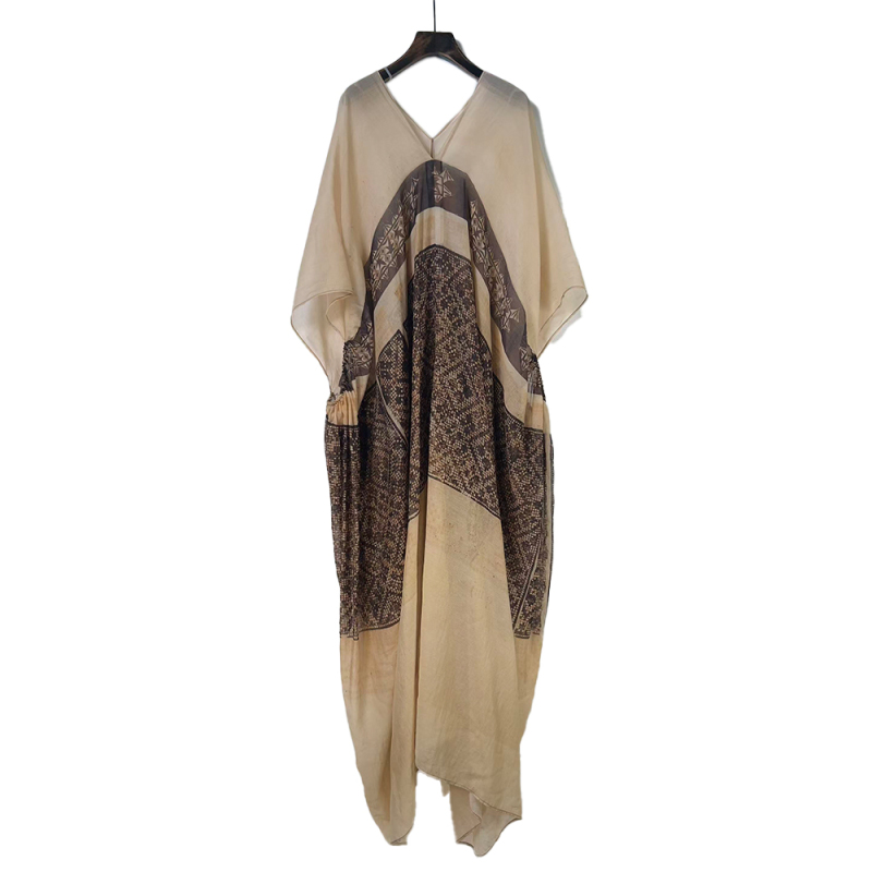 Silk Cotton Blend Color-Blocked Printed Fashionable Thin Long Dress Silk Cotton Blend Color-Blocked Printed Fashionable Thin Long Dress