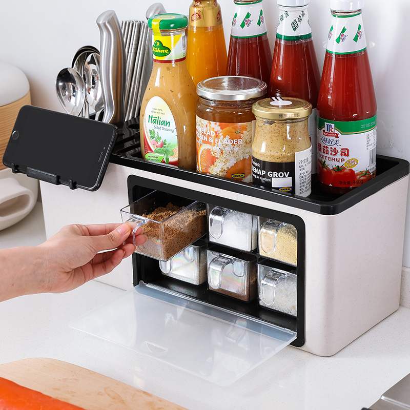 Set box set punch crown q Kitchen rack Finishing bag Tableware storage box Condiment seasoning bottle rack Can supplies