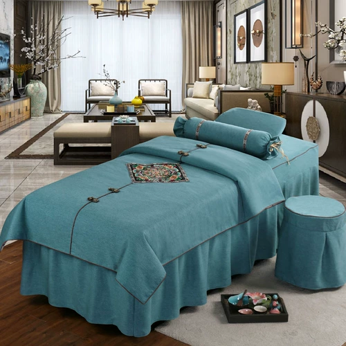 Косметический массажер, комплект, косметическое покрывало, для салонов красоты, увеличенная толщина, 4 предмета, простой и элегантный дизайн, из хлопка и льна