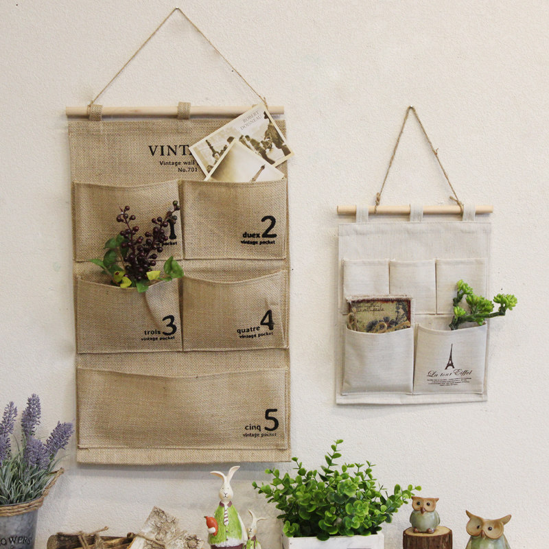 Storage bag creative decoration Japanese-style practical wall decoration cotton linen multi-layer wall door country porch wall