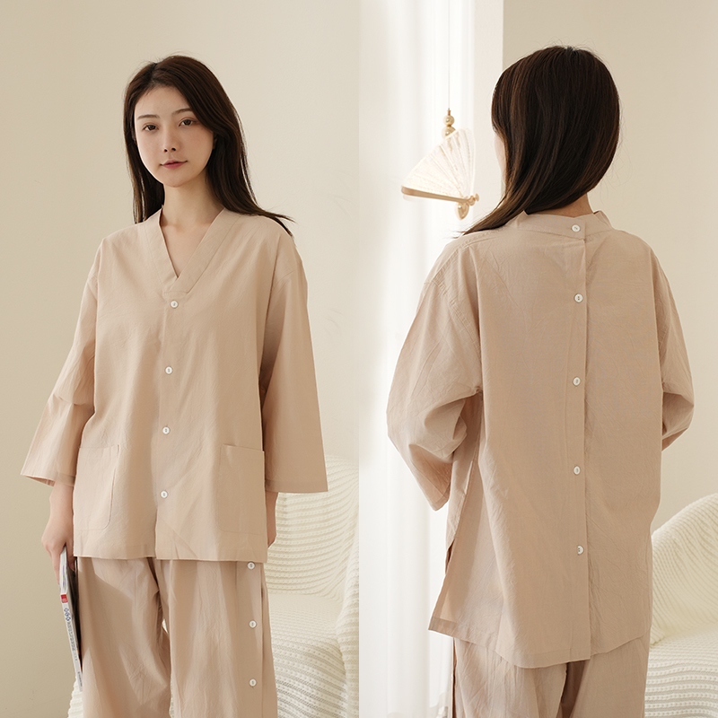 Moxibustion Clothing with Front and Back Opening, Pure Cotton, for Therapy and Massage, Open-Button Style, Unisex, Plus Size, Suitable for Bathing, Head Therapy, Steaming, and Sauna