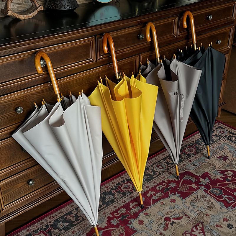 Japanese Jgp Super Quality Yellow Vintage Umbrella with Solid Wood Handle, Wooden Shaft, 8 Ribs, Enlarged and Reinforced, Windproof Long-Handled Umbrella