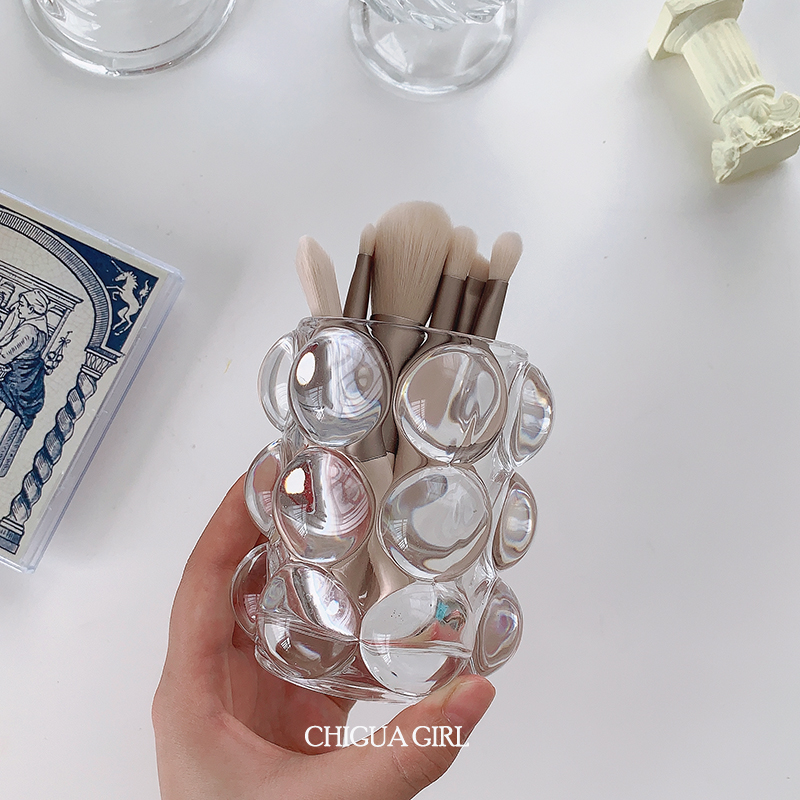 chigua Girl Korean in the same round ball glass pen transparent decoration of makeup drum desktop fittings