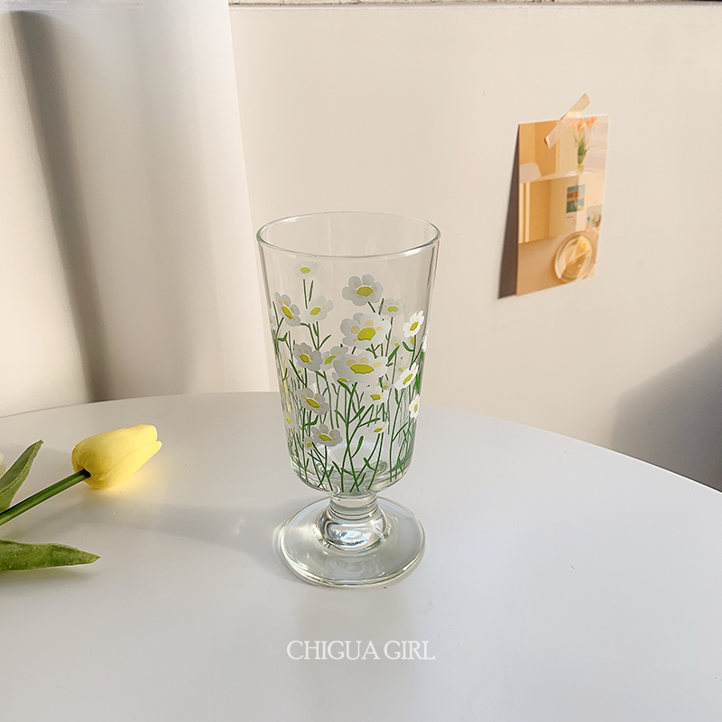 ins retro French tulip daisy short goblet glass juice coffee milk cup Korean cup