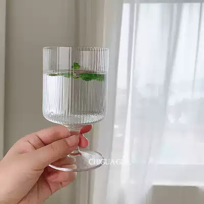 ins thin vertical striped goblet Ice cream cold drink cup Nordic simple coffee cup Dining room glass water cup