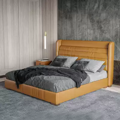 2021 New light luxury leather bed Italian leather bed modern simple wedding bed master bedroom Hong Kong leather bed 2 meters atmosphere